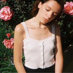 brandy melville cream knit button tank top